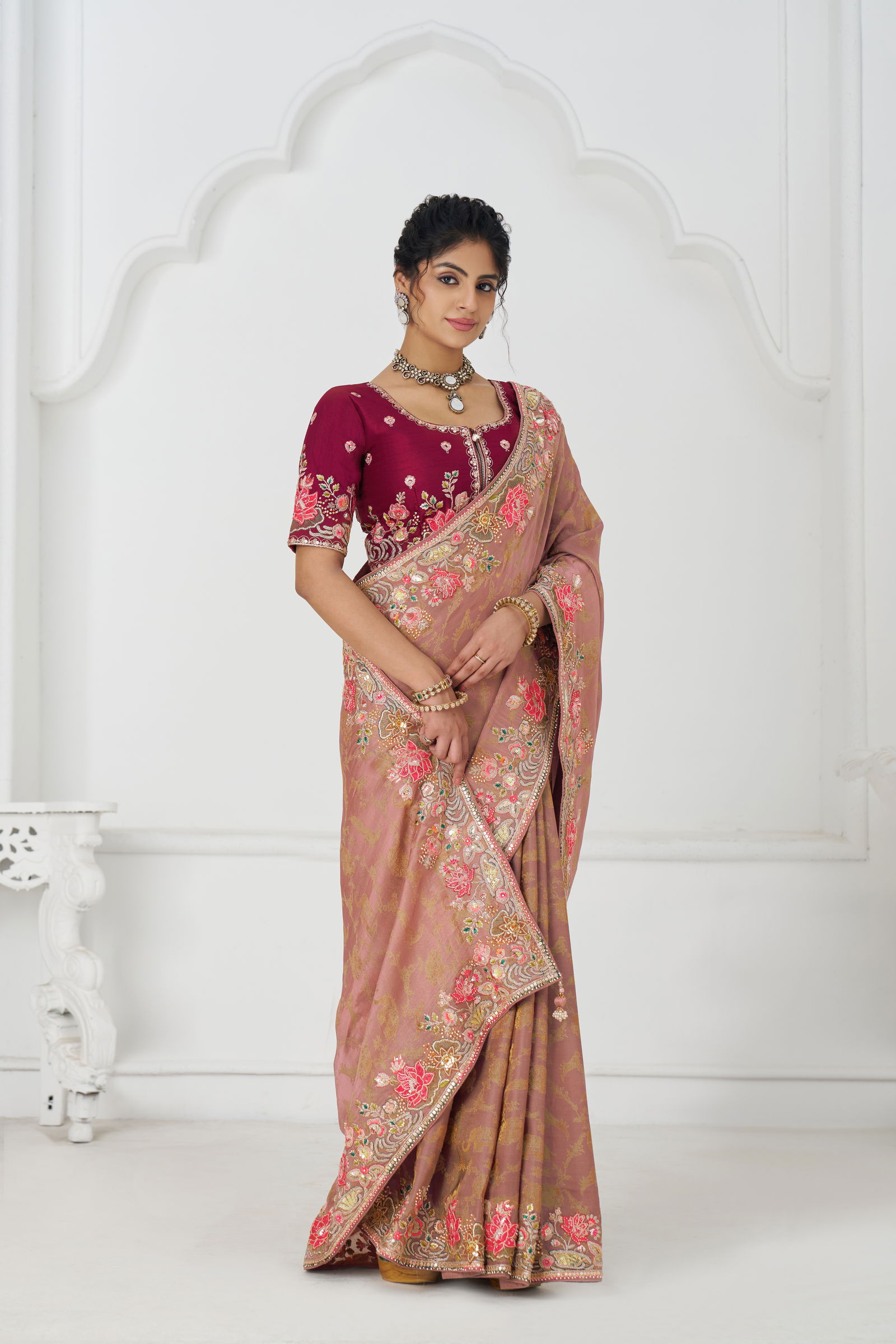 Kf 112 Peach Pure Dola Viscouse Silk Saree Suppliers In India